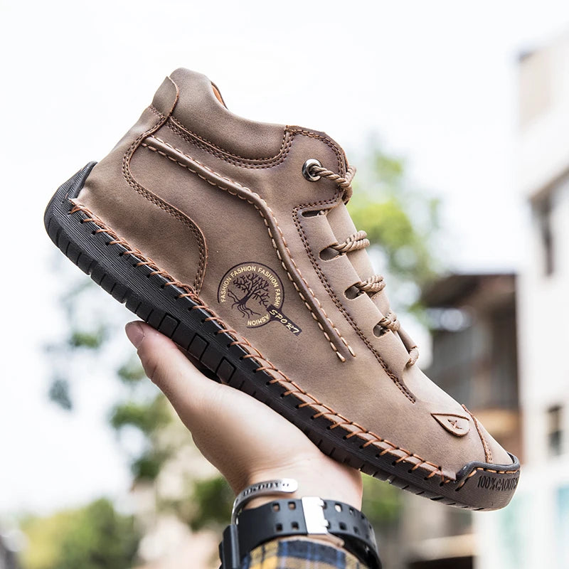 (⏰LAST DAY - 50% OFF🛒)Men's Retro Hand-Stitched Pigskin Boots – Wide Toe, Breathable, Non-Slip, Arch Support, Memory Foam Insole, Lightweight & Comfortable for Walking & Driving