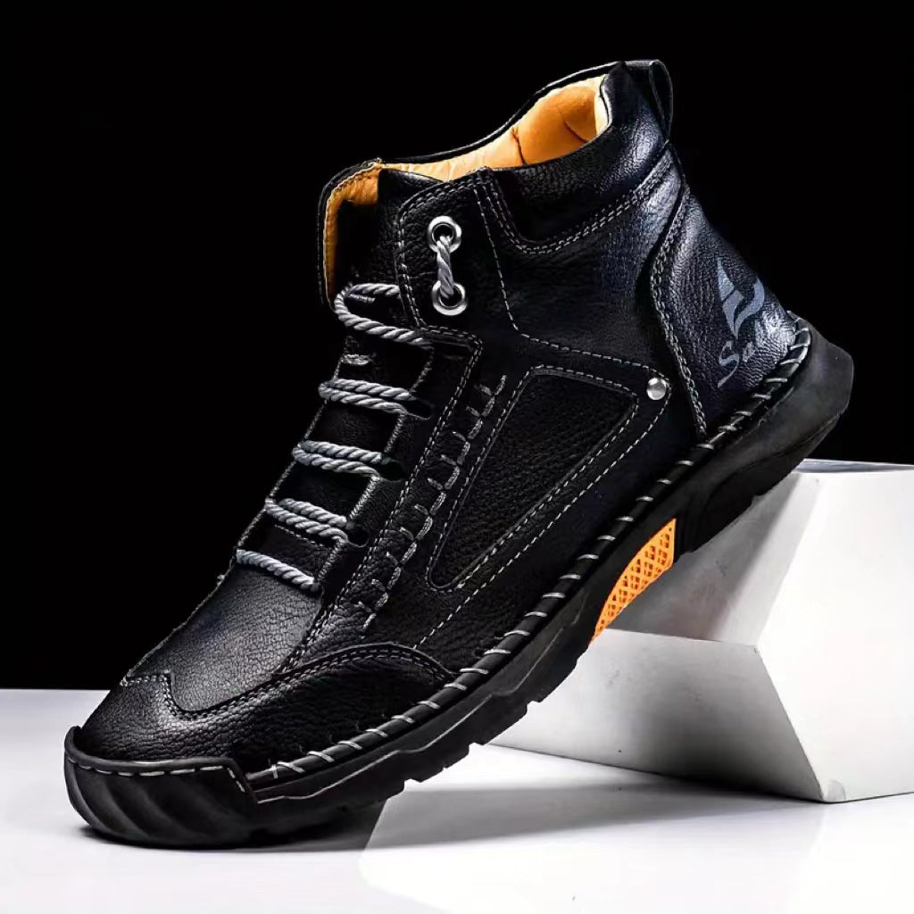 ⚡Men's Comfortable Handmade Leather Boots – Waterproof, Arch Support, Pressure Relief, Spacious Toe Box Outdoor Leather Shoes