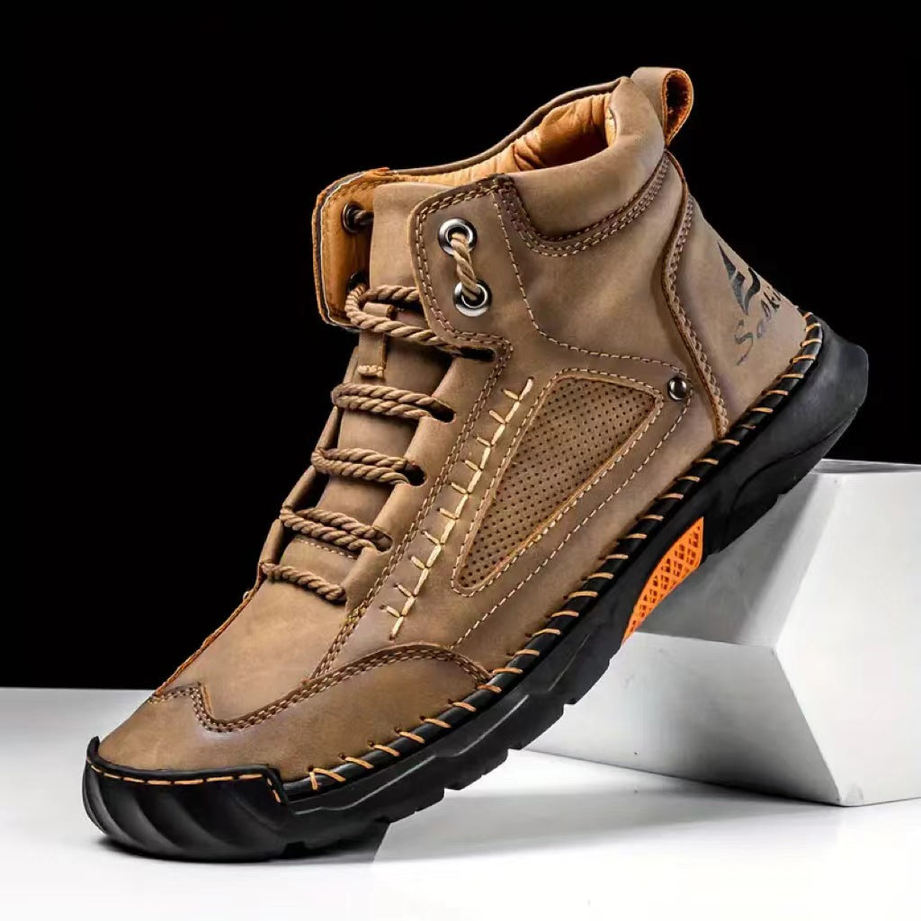 ⚡Men's Comfortable Handmade Leather Boots – Waterproof, Arch Support, Pressure Relief, Spacious Toe Box Outdoor Leather Shoes