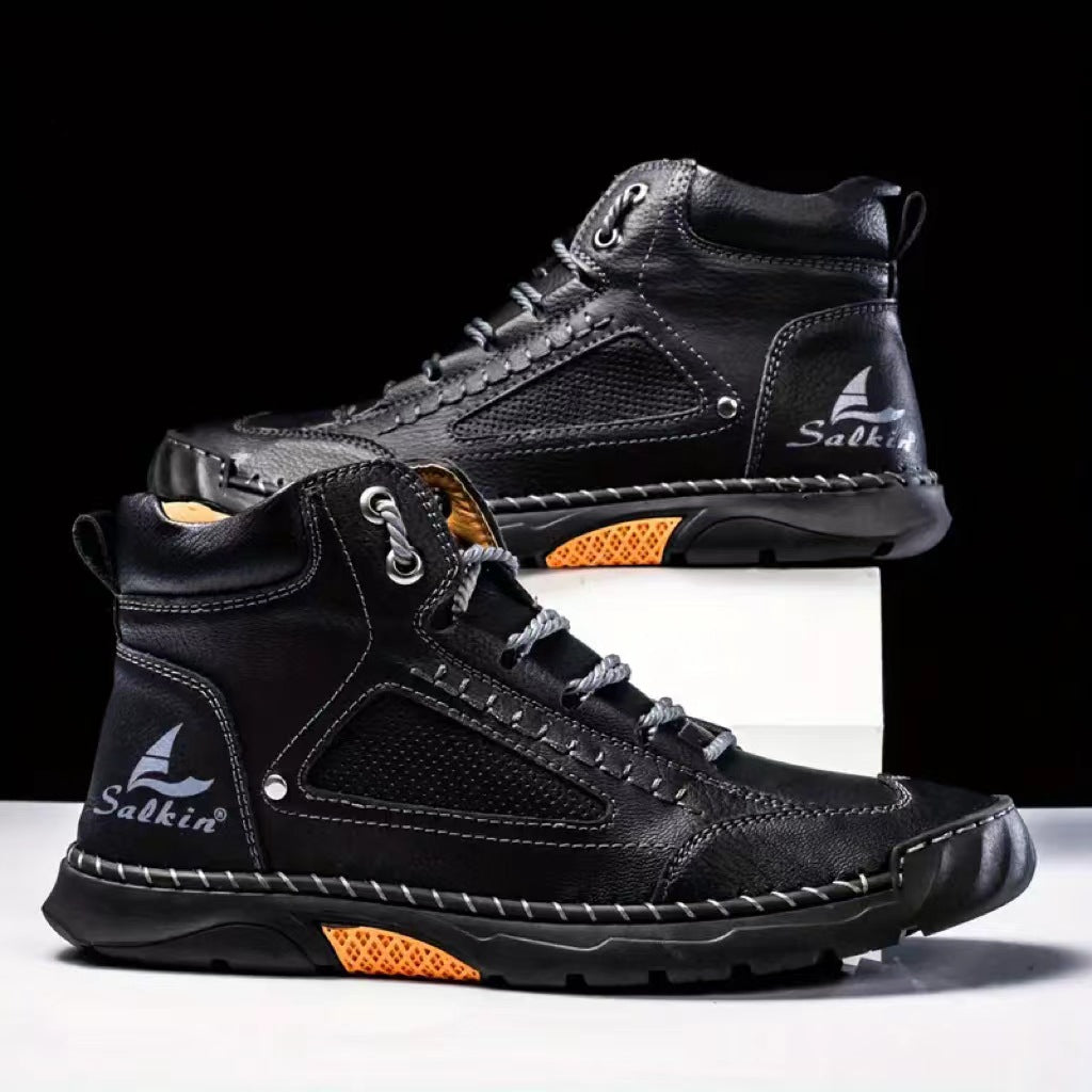 ⚡Men's Comfortable Handmade Leather Boots – Waterproof, Arch Support, Pressure Relief, Spacious Toe Box Outdoor Leather Shoes