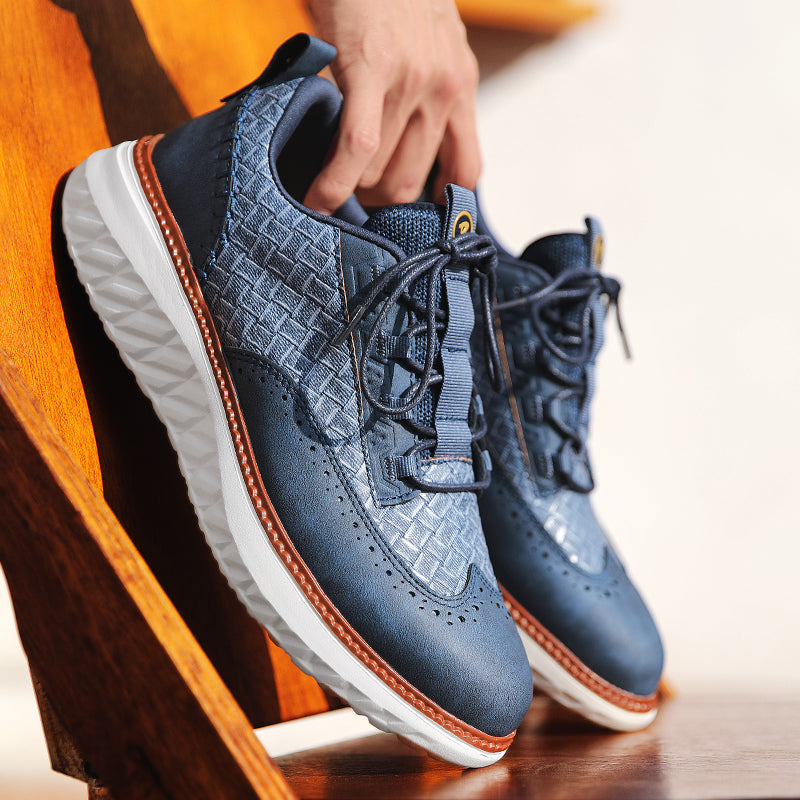 👟LAST DAY - 60% OFF⏰ Men’s Comfortable Lace-Up Brogue Sneakers – Ultra-Lightweight & Breathable Woven Upper, Arch Support, Wide-Toe Fit, Shock-Absorbing Sole for All-Day Comfort