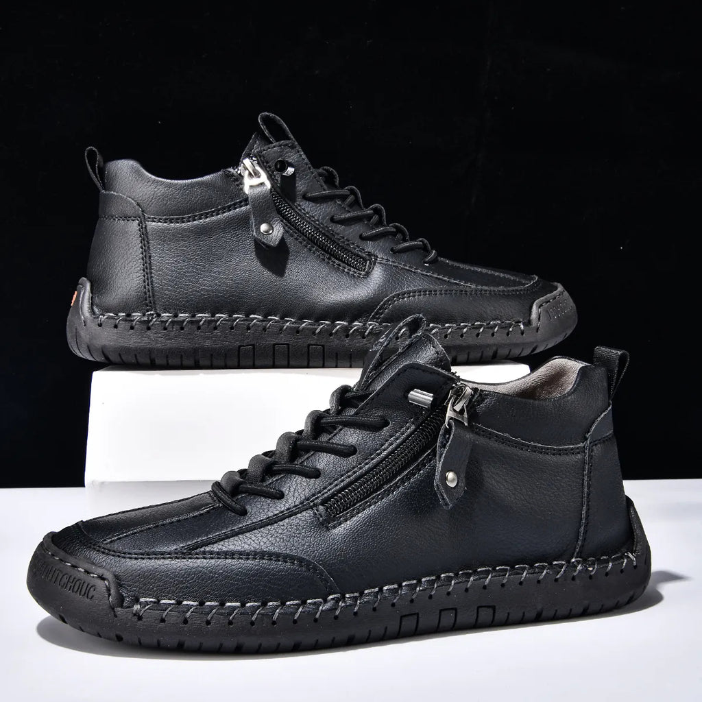 (⏰LAST DAY-70% OFF🛒)Men’s Outdoor Casual Leather Boots – First Layer Cowhide, Wide Toe, Arch Support, Zipper & Slip-On, Comfortable for Walking & Driving