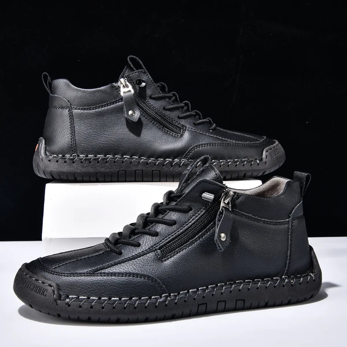 (⏰LAST DAY-70% OFF🛒)Men’s Outdoor Casual Leather Boots – First Layer Cowhide, Wide Toe, Arch Support, Zipper & Slip-On, Comfortable for Walking & Driving