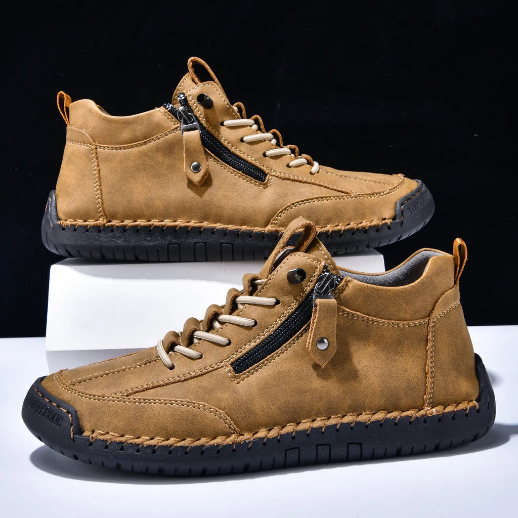 (⏰LAST DAY-70% OFF🛒)Men’s Outdoor Casual Leather Boots – First Layer Cowhide, Wide Toe, Arch Support, Zipper & Slip-On, Comfortable for Walking & Driving