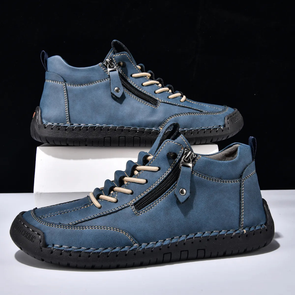 (⏰LAST DAY-70% OFF🛒)Men’s Outdoor Casual Leather Boots – First Layer Cowhide, Wide Toe, Arch Support, Zipper & Slip-On, Comfortable for Walking & Driving