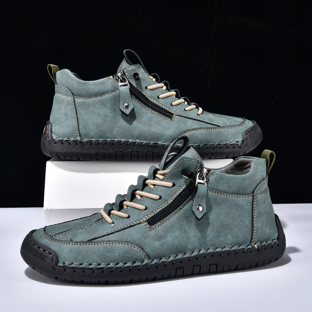 (⏰LAST DAY-70% OFF🛒)Men’s Outdoor Casual Leather Boots – First Layer Cowhide, Wide Toe, Arch Support, Zipper & Slip-On, Comfortable for Walking & Driving