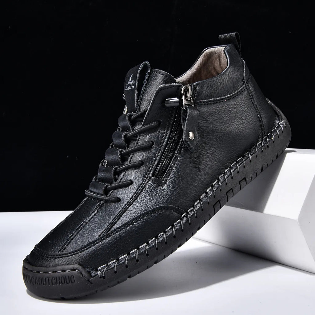 (⏰LAST DAY-70% OFF🛒)Men’s Outdoor Casual Leather Boots – First Layer Cowhide, Wide Toe, Arch Support, Zipper & Slip-On, Comfortable for Walking & Driving