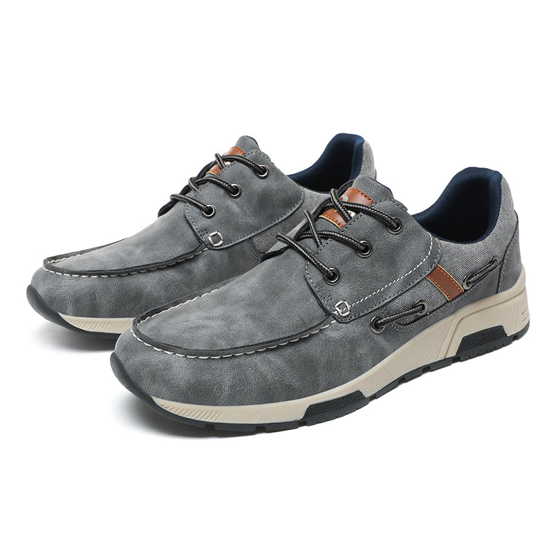 ⏰Limited Time 60% OFF🛒 Men's Comfortable Lace-Up Walking Shoes – Washed Denim-Style Leather With Arch Support, Heel Pain Relief & All-Day Comfort for Casual Daily Wear