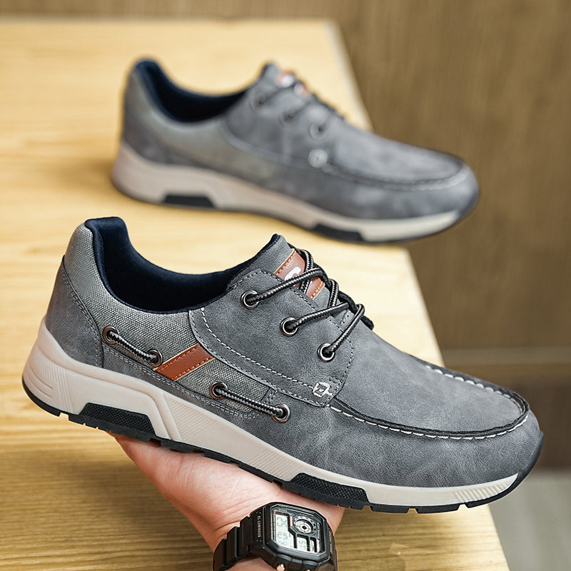 ⏰Limited Time 60% OFF🛒 Men's Comfortable Lace-Up Walking Shoes – Washed Denim-Style Leather With Arch Support, Heel Pain Relief & All-Day Comfort for Casual Daily Wear