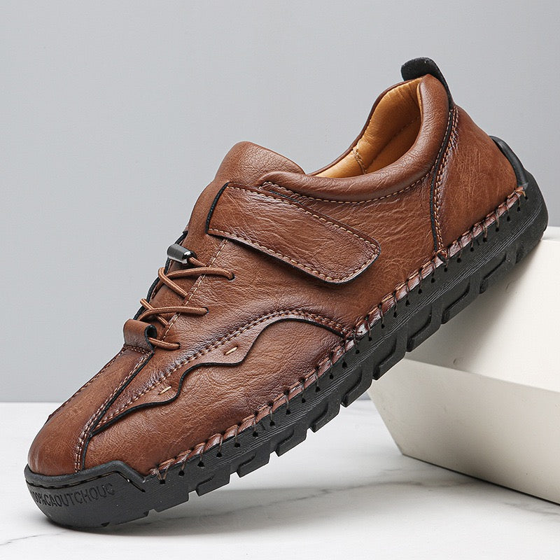 ⏰Promotion - 50% OFF🔥GARB®Men's Handcrafted Leather Orthopedic Loafers - Wide Toe Box, Adjustable Hook & Loop Strap