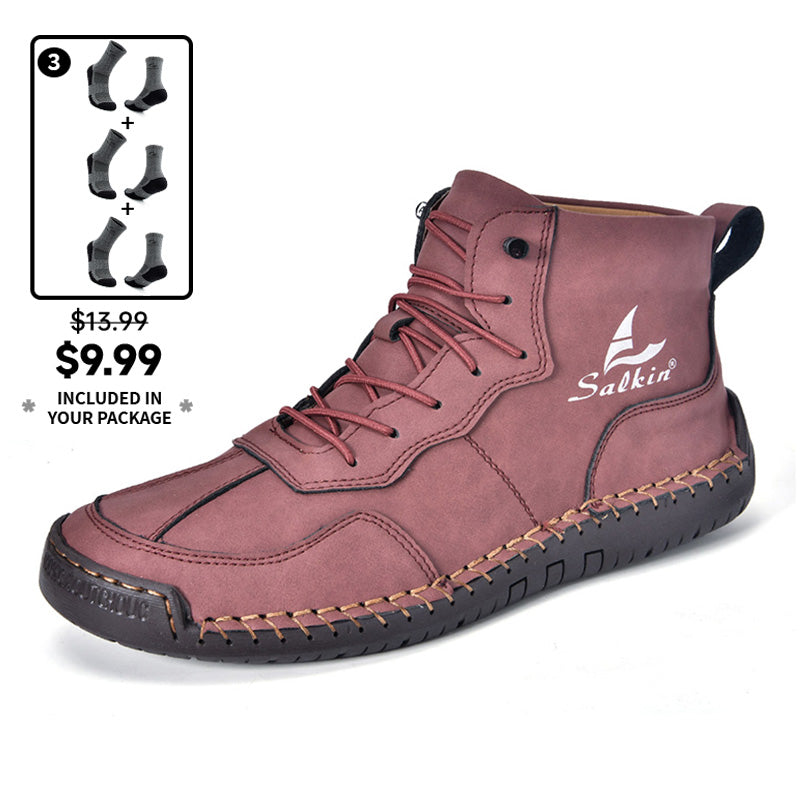 (⏰Limited Time Sale 70% OFF) Men's Orthopedic Comfortable Handmade Leather Boots - Waterproof, Non-Slip, Arch Support, Wide Toe, Shock-Absorbing, Outdoor Leather Boots