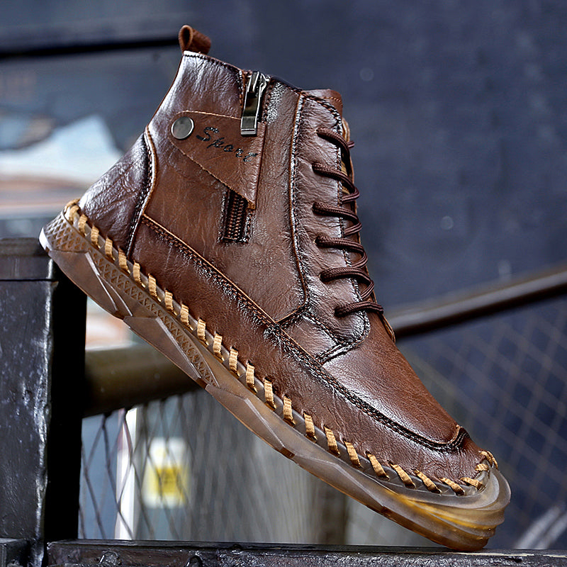 ⏰Clearance Sale-70%OFF🔥Men’s Easy-On Leather Motorcycle Boots – Lightweight Desert Style with Ankle Support & Anti-Slip Sole for Long Rides and Daily Commutes