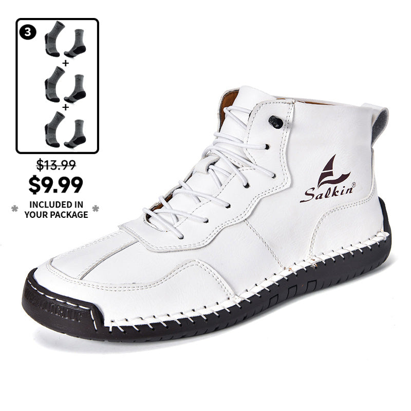 (⏰Limited Time Sale 70% OFF) Men's Orthopedic Comfortable Handmade Leather Boots - Waterproof, Non-Slip, Arch Support, Wide Toe, Shock-Absorbing, Outdoor Leather Boots