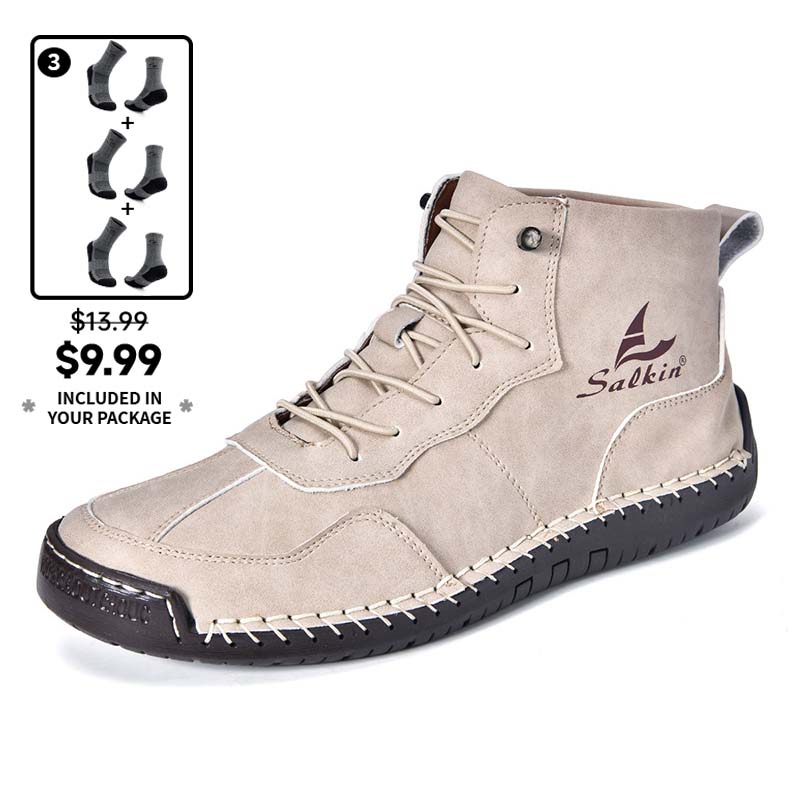 (⏰Limited Time Sale 70% OFF) Men's Orthopedic Comfortable Handmade Leather Boots - Waterproof, Non-Slip, Arch Support, Wide Toe, Shock-Absorbing, Outdoor Leather Boots