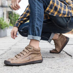 (⏰LAST DAY - 50% OFF🛒)Men's Retro Hand-Stitched Pigskin Boots – Wide Toe, Breathable, Non-Slip, Arch Support, Memory Foam Insole, Lightweight & Comfortable for Walking & Driving