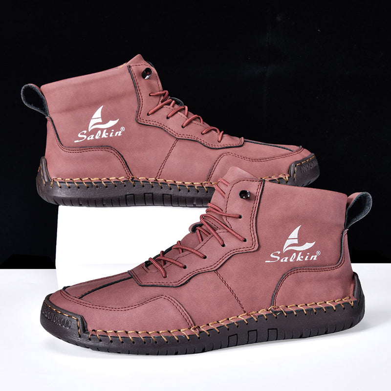 (⏰Limited Time Sale 70% OFF) Men's Orthopedic Comfortable Handmade Leather Boots - Waterproof, Non-Slip, Arch Support, Wide Toe, Shock-Absorbing, Outdoor Leather Boots