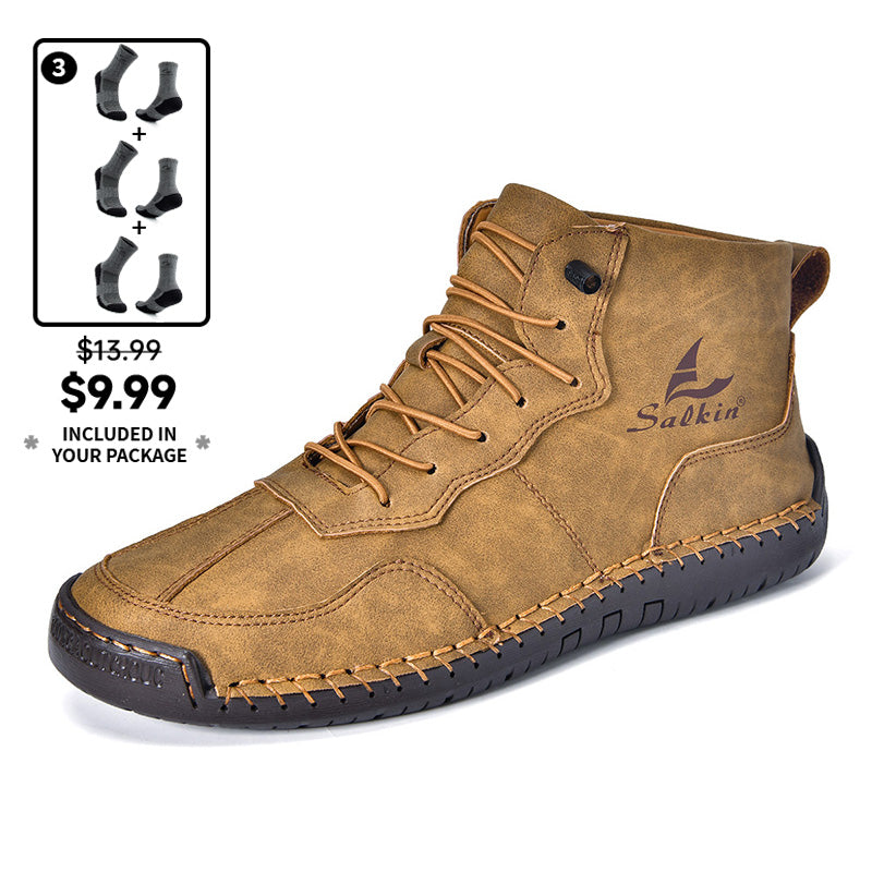 (⏰Limited Time Sale 70% OFF) Men's Orthopedic Comfortable Handmade Leather Boots - Waterproof, Non-Slip, Arch Support, Wide Toe, Shock-Absorbing, Outdoor Leather Boots